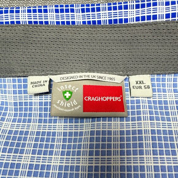 Craghoppers Shirt Men XXL Blue Insect Shield Lightweight Snap Up Camping Fishing - Picture 2 of 14